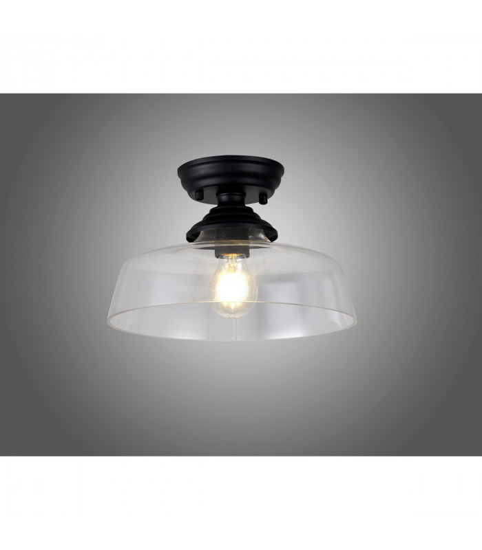 Dresden Flush Ceiling Lamp E27 With Flat Round 30cm Glass Shade Matt Black Clear-3