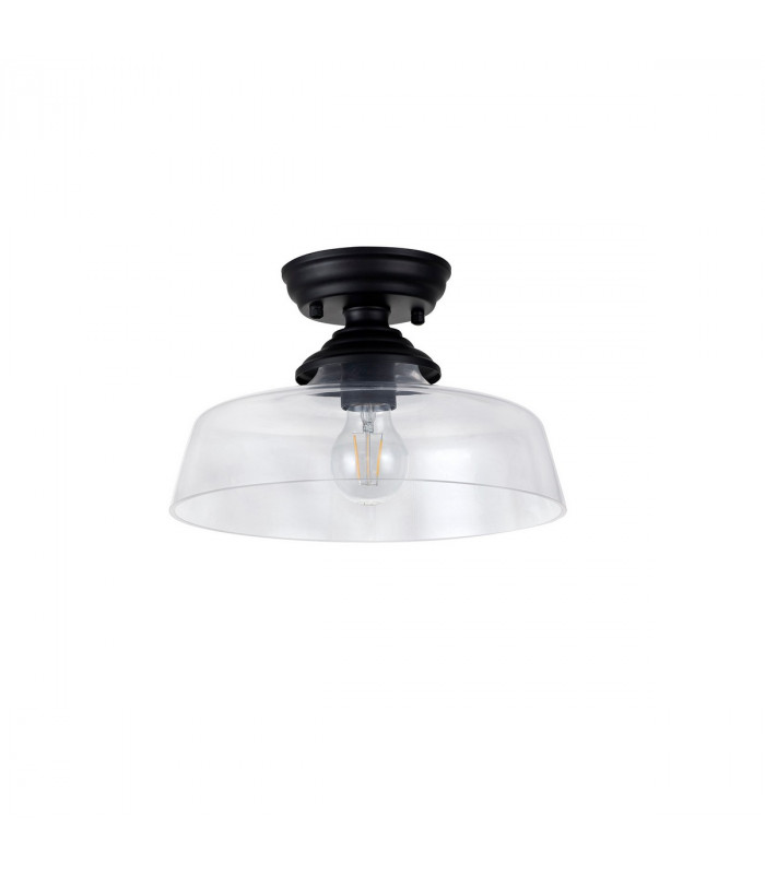Dresden Flush Ceiling Lamp E27 With Flat Round 30cm Glass Shade Matt Black Clear-7