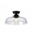 Dresden Flush Ceiling Lamp E27 With Flat Round 38cm Glass Shade Matt Black Clear-1