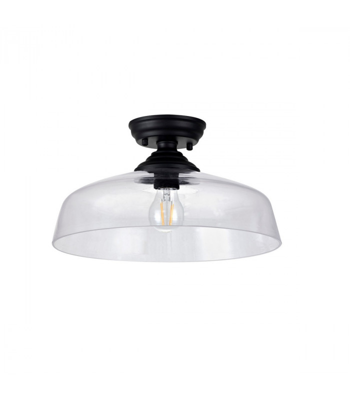 Dresden Flush Ceiling Lamp E27 With Flat Round 38cm Glass Shade Matt Black Clear-4