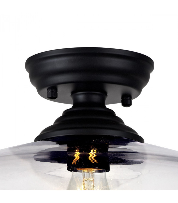 Dresden Flush Ceiling Lamp E27 With Flat Round 38cm Glass Shade Matt Black Clear-5