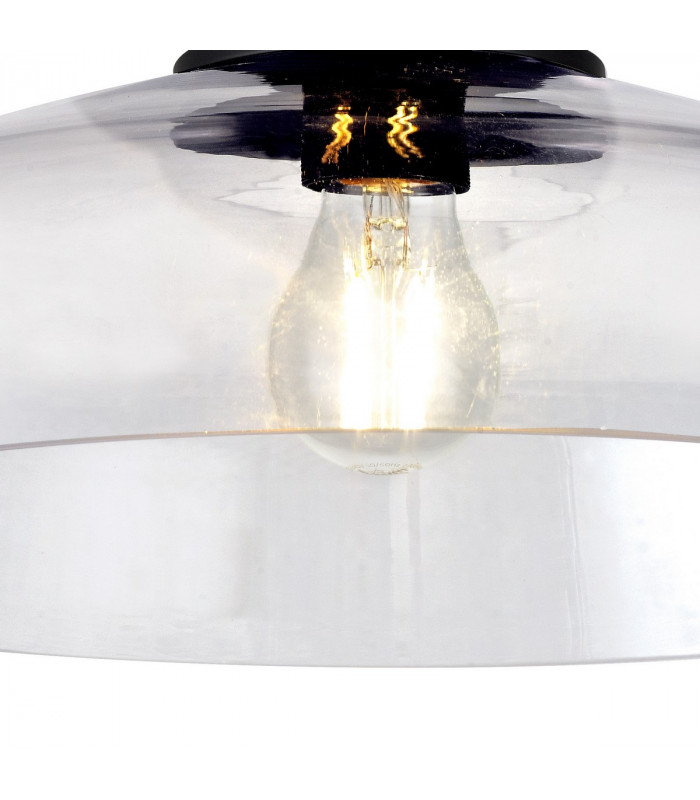 Dresden Flush Ceiling Lamp E27 With Flat Round 38cm Glass Shade Matt Black Clear-6