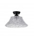 Dresden Flush Ceiling Lamp E27 With Round 38cm Patterned Glass Shade Matt Black Clear-7