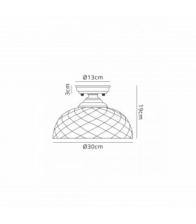 Dresden Flush Ceiling Lamp E27 With Flat Round 30cm Patterned Glass Shade Matt Black Clear-2