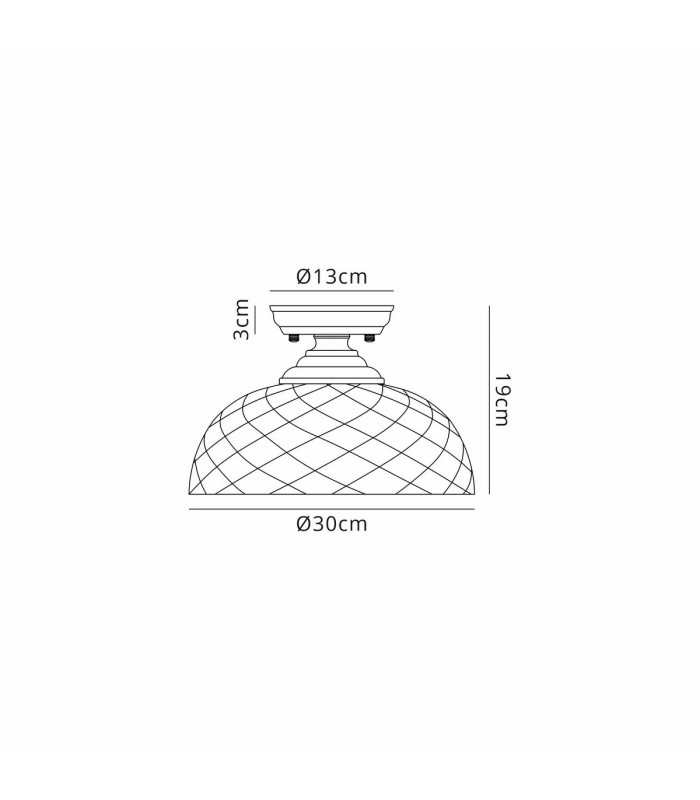 Dresden Flush Ceiling Lamp E27 With Flat Round 30cm Patterned Glass Shade Matt Black Clear-2