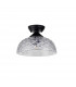 Dresden Flush Ceiling Lamp E27 With Flat Round 30cm Patterned Glass Shade Matt Black Clear-7