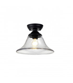 Dresden Flush Ceiling Lamp E27 With Smooth Bell 30cm Glass Shade Matt Black Clear-1