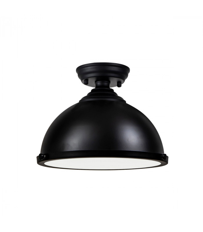 Dresden Flush Ceiling Lamp E27 With Round 31cm Metal Shade Matt Black Frosted White-7