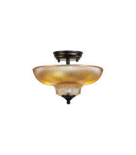 Dresden 2 Light Semi Flush Ceiling Lamp E27 With Round 30cm Glass Shade Matt Black Amber-1