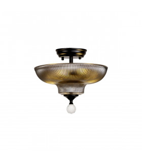 Dresden 2 Light Semi Flush Ceiling Lamp E27 With Round 30cm Glass Shade Matt Black Smoked-1