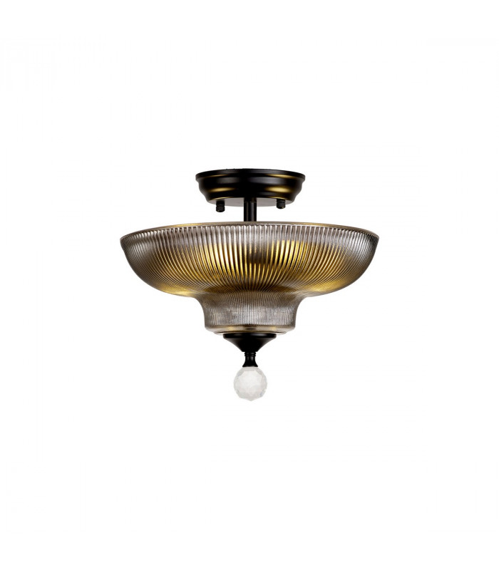 Dresden 2 Light Semi Flush Ceiling Lamp E27 With Round 30cm Glass Shade Matt Black Smoked-1
