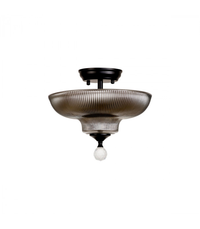 Dresden 2 Light Semi Flush Ceiling Lamp E27 With Round 30cm Glass Shade Matt Black Smoked-7