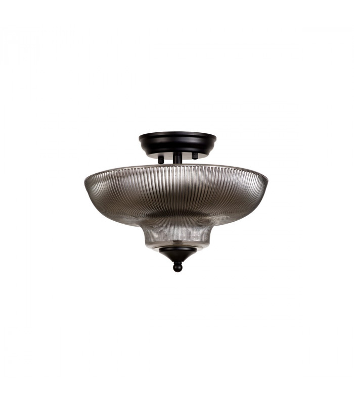 Dresden 2 Light Semi Flush Ceiling Lamp E27 With Round 30cm Glass Shade Matt Black Smoked-8