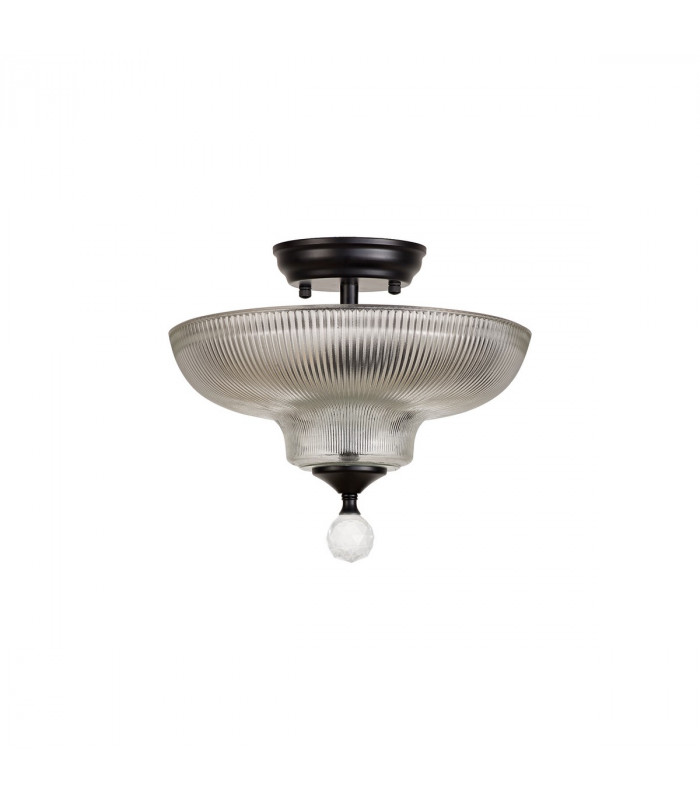 Dresden 2 Light Semi Flush Ceiling Lamp E27 With Round 30cm Glass Shade Matt Black Clear-7