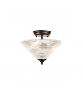 Dresden 2 Light Semi Flush Ceiling Lamp E27 With Cone 30cm Glass Shade Matt Black Clear-1