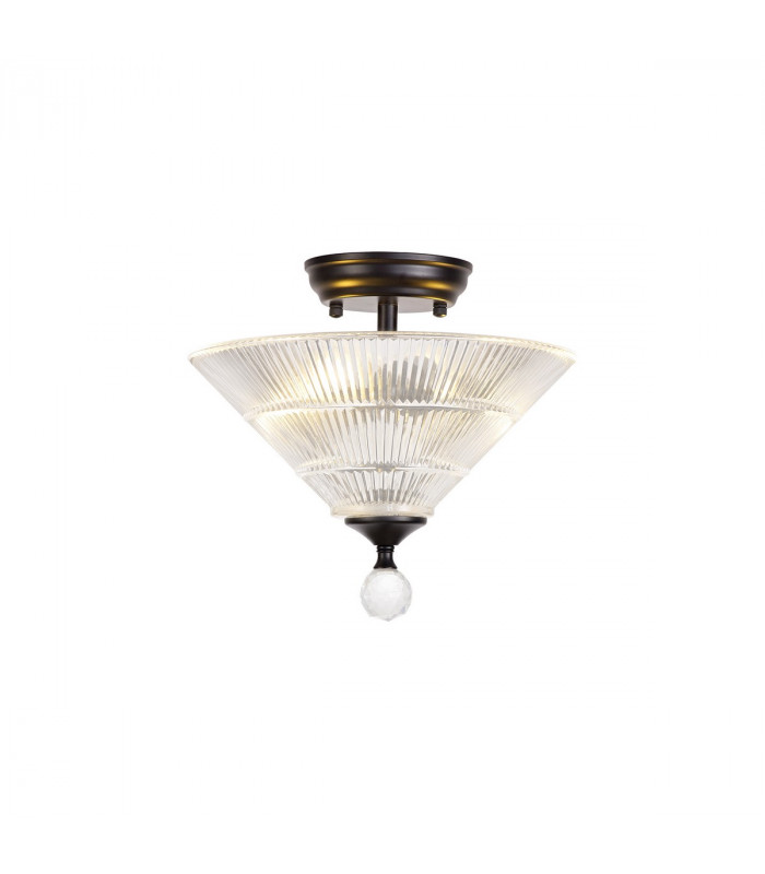 Dresden 2 Light Semi Flush Ceiling Lamp E27 With Cone 30cm Glass Shade Matt Black Clear-8