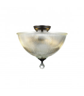 Dresden 2 Light Semi Flush Ceiling Lamp E27 With Dome 38cm Glass Shade Matt Black Clear-1