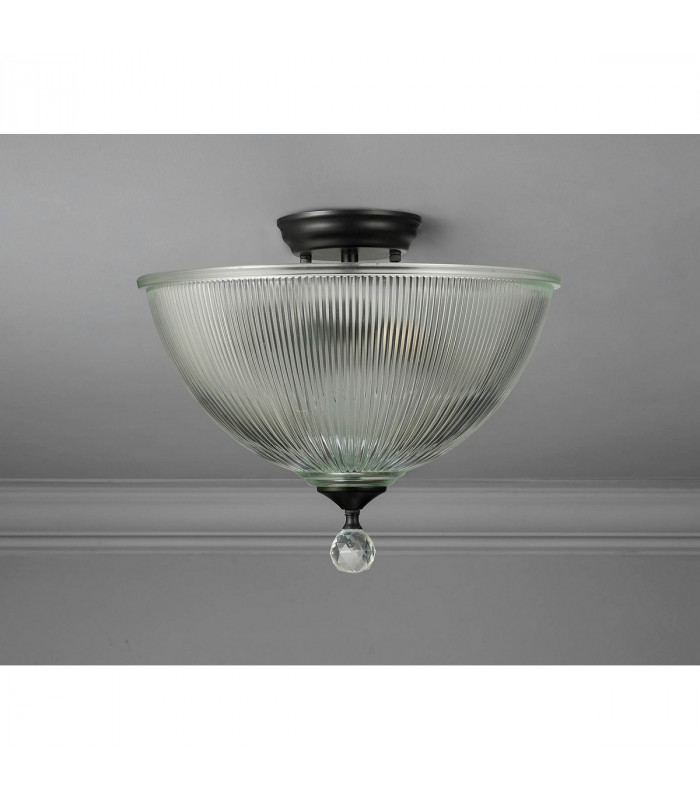 Dresden 2 Light Semi Flush Ceiling Lamp E27 With Dome 38cm Glass Shade Matt Black Clear-10