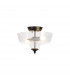 Dresden 2 Light Semi Flush Ceiling Lamp E27 With Flat Round 30cm Glass Shade Matt Black Clear-1
