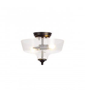Dresden 2 Light Semi Flush Ceiling Lamp E27 With Flat Round 30cm Glass Shade Matt Black Clear-1