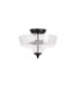 Dresden 2 Light Semi Flush Ceiling Lamp E27 With Flat Round 30cm Glass Shade Matt Black Clear-7