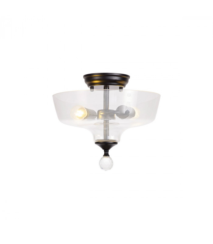 Dresden 2 Light Semi Flush Ceiling Lamp E27 With Flat Round 30cm Glass Shade Matt Black Clear-8