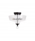 Dresden 2 Light Semi Flush Ceiling Lamp E27 With Flat Round 30cm Glass Shade Matt Black Clear-9