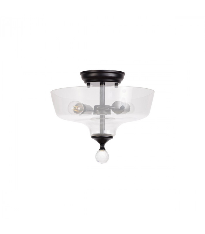 Dresden 2 Light Semi Flush Ceiling Lamp E27 With Flat Round 30cm Glass Shade Matt Black Clear-9