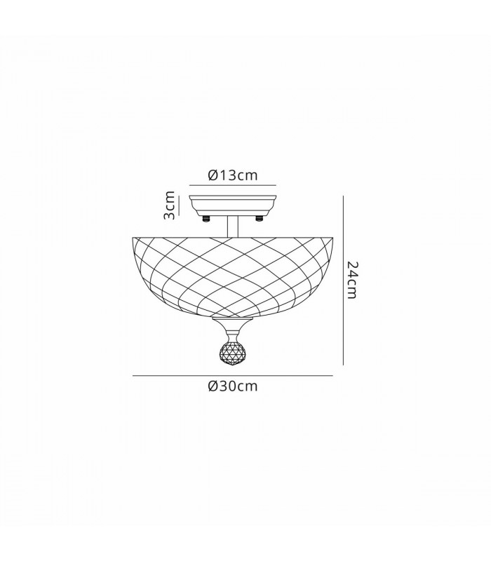Dresden 2 Light Semi Flush Ceiling Lamp E27 With Flat Round 30cm Patterned Glass Shade Matt Black Clear-2