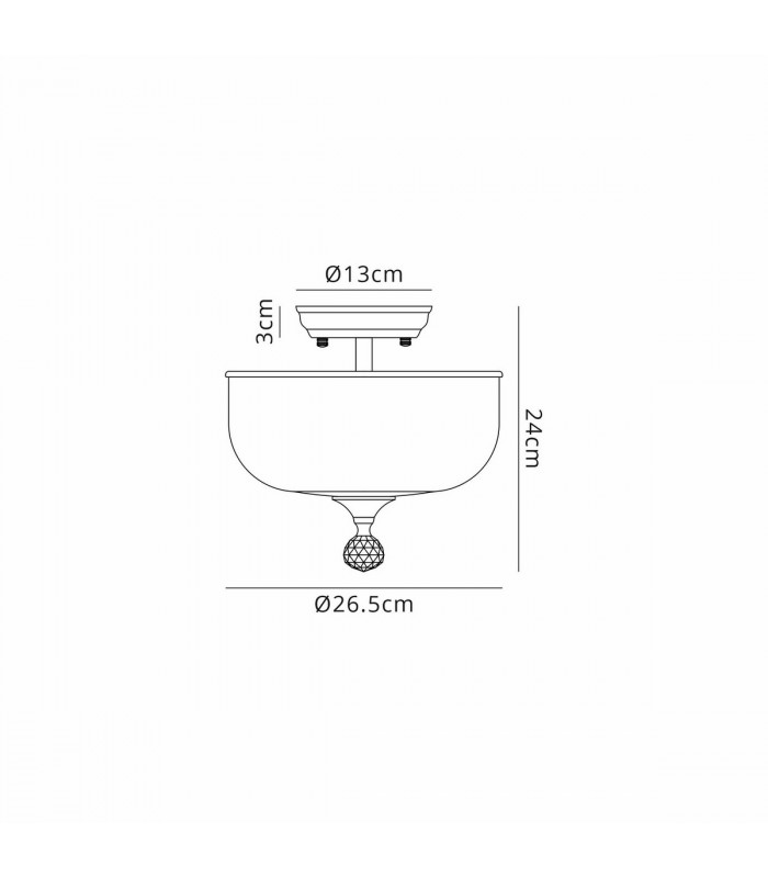 Dresden 2 Light Semi Flush Ceiling Lamp E27 With Round 26.5cm Prismatic Effect Glass Shade Matt Black Clear-2