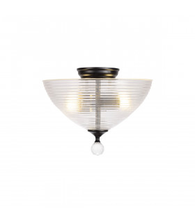 Dresden 2 Light Semi Flush Ceiling Lamp E27 With Round 33.5cm Prismatic Effect Glass Shade Matt Black Clear-1