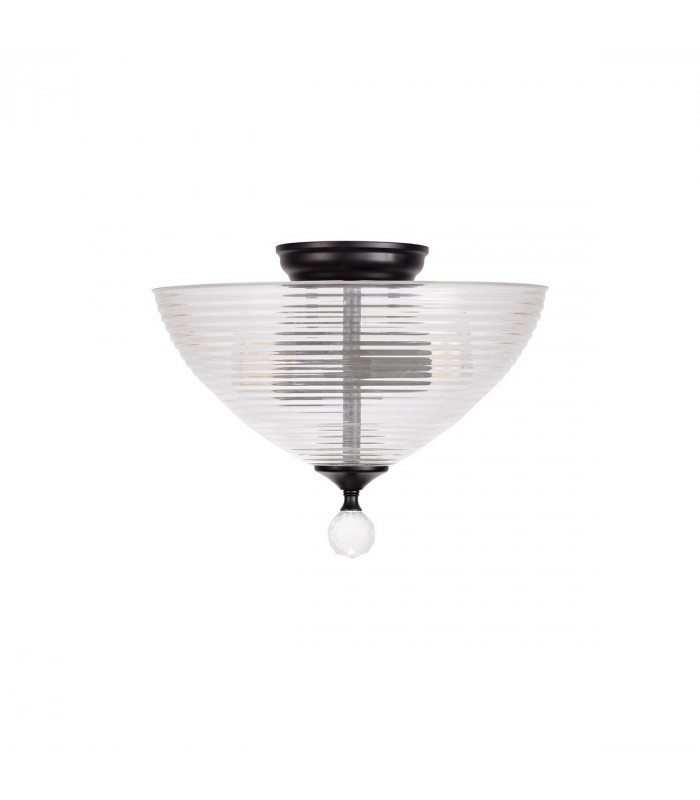 Dresden 2 Light Semi Flush Ceiling Lamp E27 With Round 33.5cm Prismatic Effect Glass Shade Matt Black Clear-7