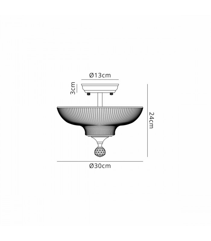 Dresden 2 Light Semi Flush Ceiling Lamp E27 With Round 30cm Glass Shade Antique Brass Amber-2