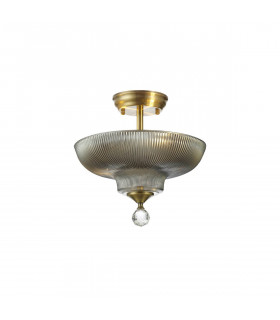 Dresden 2 Light Semi Flush Ceiling Lamp E27 With Round 30cm Glass Shade Antique Brass Smoked-1