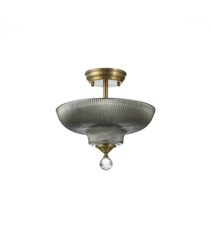Dresden 2 Light Semi Flush Ceiling Lamp E27 With Round 30cm Glass Shade Antique Brass Smoked-7