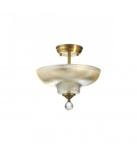 Dresden 2 Light Semi Flush Ceiling Lamp E27 With Round 30cm Glass Shade Antique Brass Clear-1