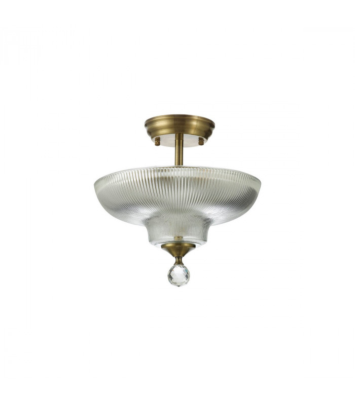 Dresden 2 Light Semi Flush Ceiling Lamp E27 With Round 30cm Glass Shade Antique Brass Clear-7