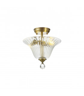 Dresden 2 Light Semi Flush Ceiling Lamp E27 With Bell 30cm Glass Shade Antique Brass Clear-1