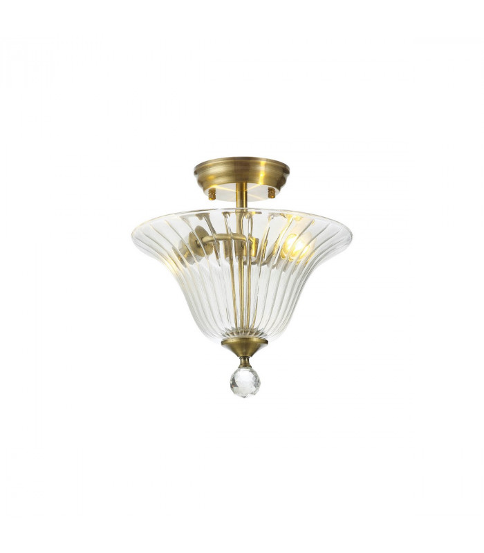 Dresden 2 Light Semi Flush Ceiling Lamp E27 With Bell 30cm Glass Shade Antique Brass Clear-1
