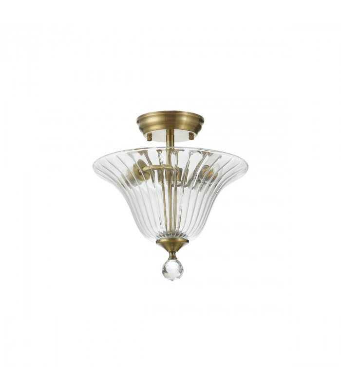 Dresden 2 Light Semi Flush Ceiling Lamp E27 With Bell 30cm Glass Shade Antique Brass Clear-7