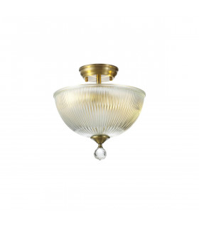 Dresden 2 Light Semi Flush Ceiling Lamp E27 With Dome 30cm Glass Shade Antique Brass Clear-1