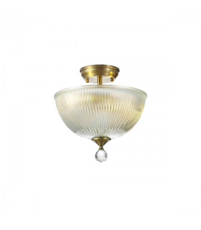 Dresden 2 Light Semi Flush Ceiling Lamp E27 With Dome 30cm Glass Shade Antique Brass Clear-1