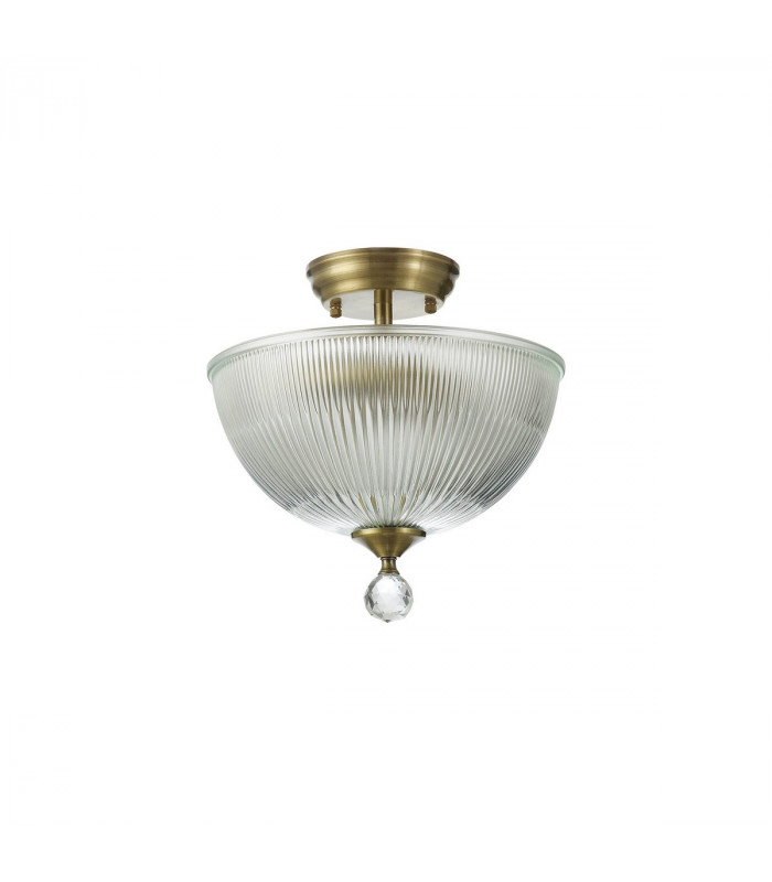 Dresden 2 Light Semi Flush Ceiling Lamp E27 With Dome 30cm Glass Shade Antique Brass Clear-7