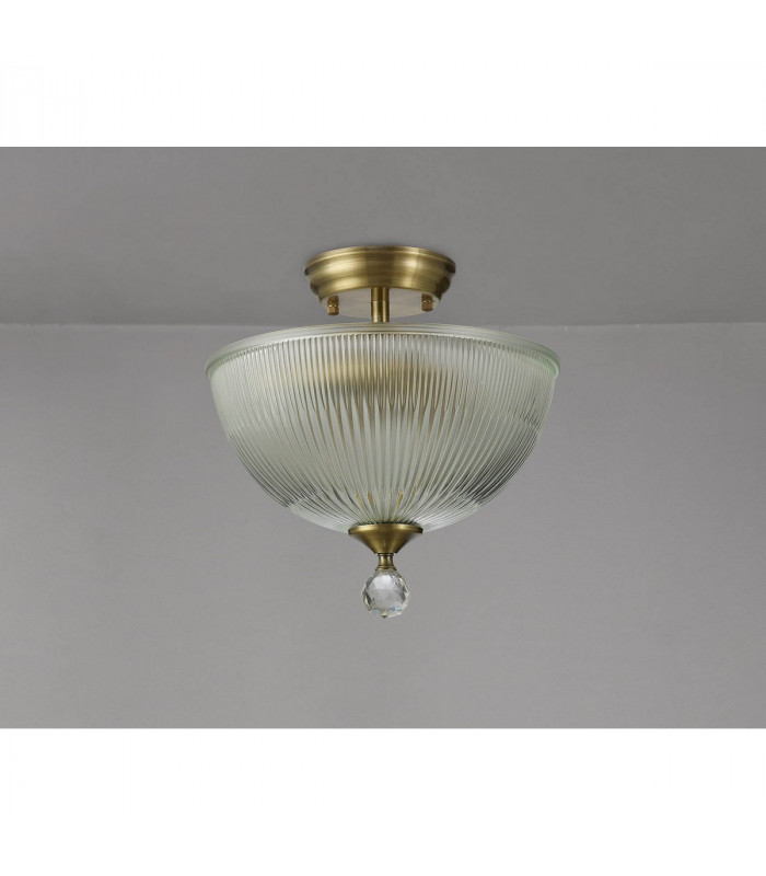 Dresden 2 Light Semi Flush Ceiling Lamp E27 With Dome 30cm Glass Shade Antique Brass Clear-10