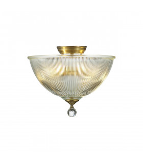 Dresden 2 Light Semi Flush Ceiling Lamp E27 With Dome 38cm Glass Shade Antique Brass Clear-1