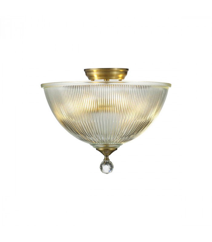 Dresden 2 Light Semi Flush Ceiling Lamp E27 With Dome 38cm Glass Shade Antique Brass Clear-1