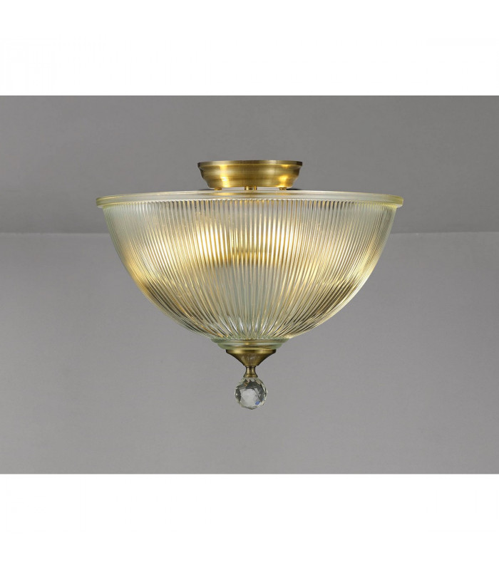 Dresden 2 Light Semi Flush Ceiling Lamp E27 With Dome 38cm Glass Shade Antique Brass Clear-3