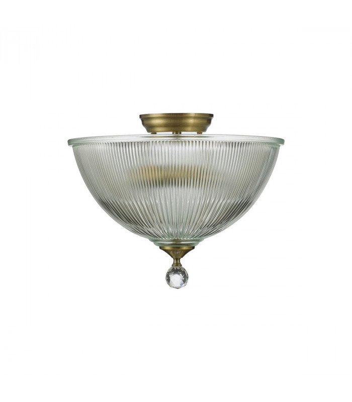 Dresden 2 Light Semi Flush Ceiling Lamp E27 With Dome 38cm Glass Shade Antique Brass Clear-7