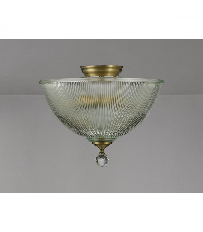 Dresden 2 Light Semi Flush Ceiling Lamp E27 With Dome 38cm Glass Shade Antique Brass Clear-10