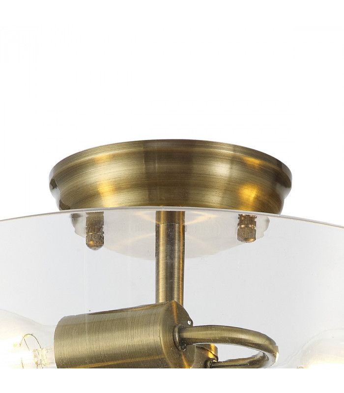 Dresden 2 Light Semi Flush Ceiling Lamp E27 With Flat Round 38cm Glass Shade Antique Brass Clear-5
